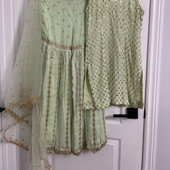 Pistachio Green Gharara - Sharara Punjabi Suit - Indian dress EXTRA SMALL - Picture 2 of 5